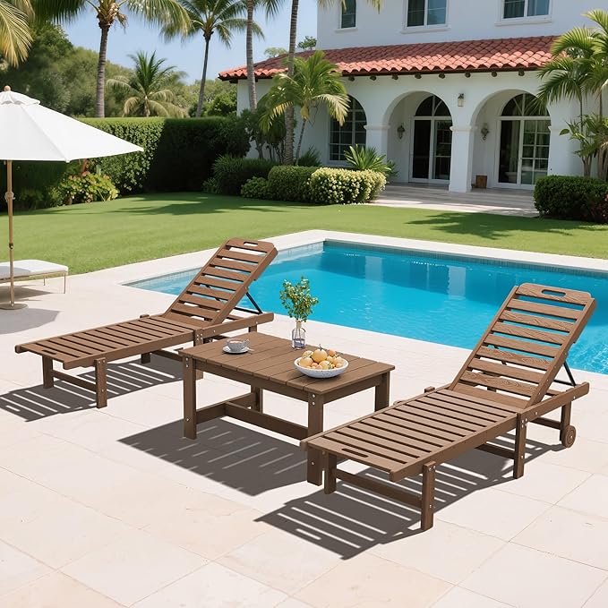 SERWALL Patio Coffee Table, HDPE Rectangle Outdoor Coffee Table, Brown-Ruum Studio Home