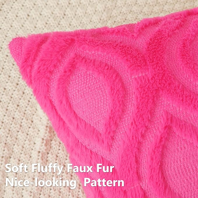 decorUhome Fall Throw Pillow Covers 22x22 Inch Set of 2, Soft Plush Decorative Faux Fur Hot Pink Solid Couch Pillow Covers, Accent Farmhouse Neutral Square Euro Pillow Cases for Sofa Bed Living Room-Ruum Studio Home