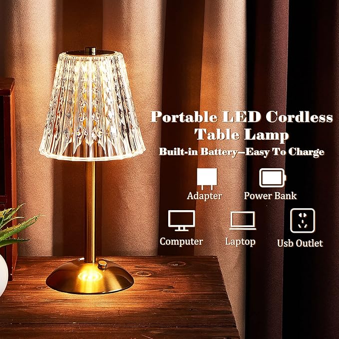 Liliful 2 Pcs LED Portable Cordless Table Lamp Touch Battery Operated Rechargeable Desk Lamp 3 Color Dimmable for Bedroom Living Room Dining (Classic Style,Gold)-Ruum Studio Home