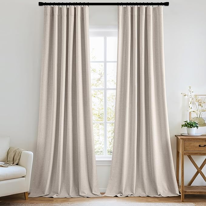 MIULEE 100% Blackout Curtains 120 Inch Long 2 Panels Set for Bedroom, Thick Luxury Faux Linen Black Out Curtain Room Darkening Back Tab Pleat Window Textured Drapes with Hooks for Living Room, Beige-Ruum Studio Home