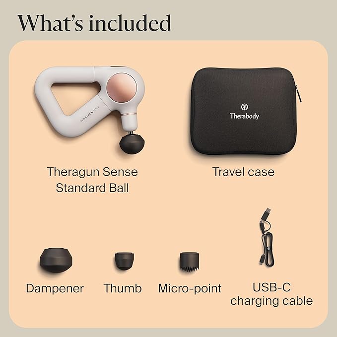 TheraGun Therabody Sense Percussion Massage Gun - Deep Tissue Personal Massager with Preloaded Routines for Stress Relief, Pain Relief & Muscle Soreness in Neck, Back, Leg, Knee, and Shoulder (White)-Ruum Studio Home