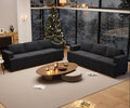 2 Piece Set Comfy Sofa Couch, 2 3-Seater Sofa with Deep Seats, Modern Sleeper Couch for Living Room, Black Corduroy-Ruum Studio Home