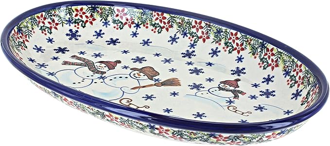 Blue Rose Polish Pottery Snowflake Friends Oval Platter-Ruum Studio Home