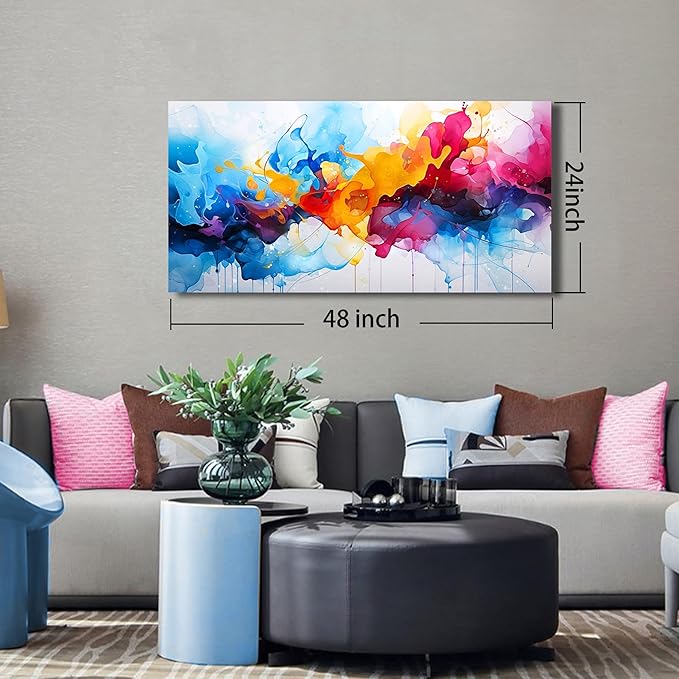 Alsingbago Large Colorful Abstract Canvas Wall Art for Living Room Bedroom Home Office Modern Wall Decor Blue Orange Pink Gray Abstract Picture Ready to Hang Size 24x48-Ruum Studio Home
