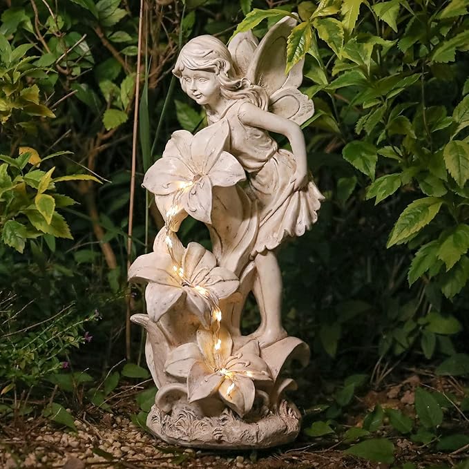 Angel Garden Statue Outdoor, Solar Powered Resin Garden Sculptures Fairy Angel Statues Waterproof LED Lights Yard Art Decorations for Outside Patio Lawn Ornament Gardening Gifts-Ruum Studio Home
