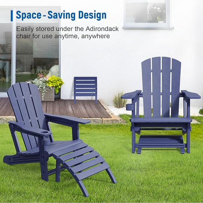 Adirondack Ottoman, HDPE Plastic Adirondack Footstool, All Weather Foot Rest for Adirondack Chair, Outdoor Footrest for Patio,Backyard, Lawn, Fire Pits, Navy Blue-Ruum Studio Home