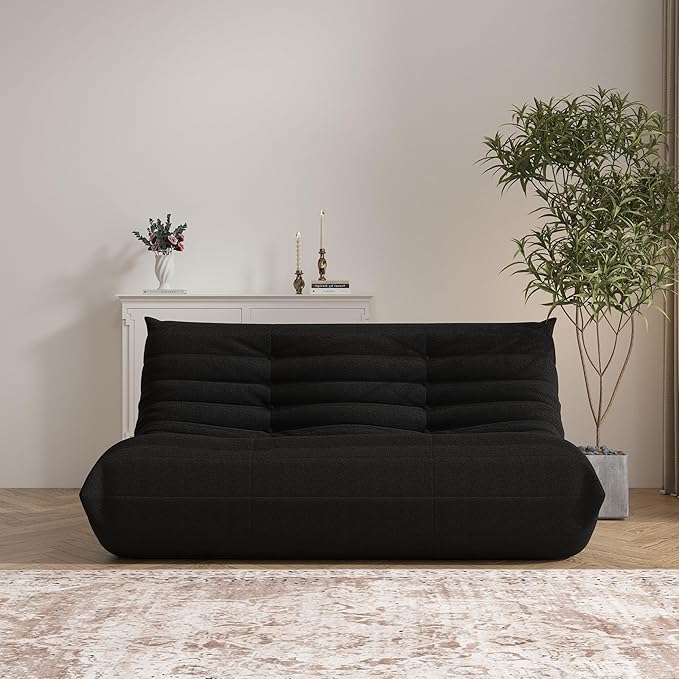 Bean Bag Chair, Loveseat Fireside Chair Bean Bag Sofa Large Bean Bag Chair for Adults, 2 Seater Bean Bag Chairs for Teens with High Density Comfortable Foam, Bean Bag for Living Room, Bedroom (Black)-Ruum Studio Home