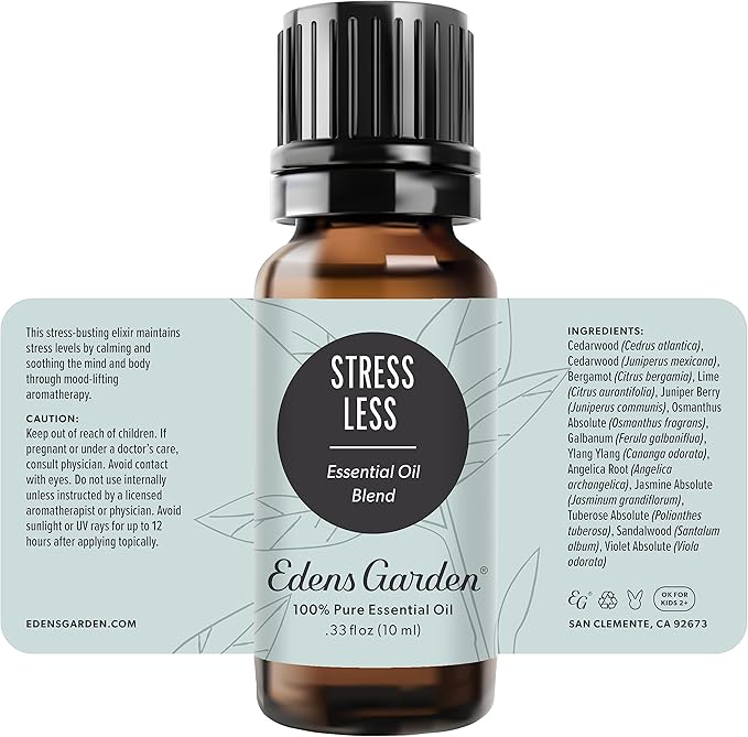 Edens Garden Stress Less Essential Oil Blend- 100% Pure Premium Grade, Undiluted, Natural, Therapeutic, Aromatherapy, The Best for Diffusing, Skin, Candle, Humidifiers 10 ml (.33 fl oz)-Ruum Studio Home