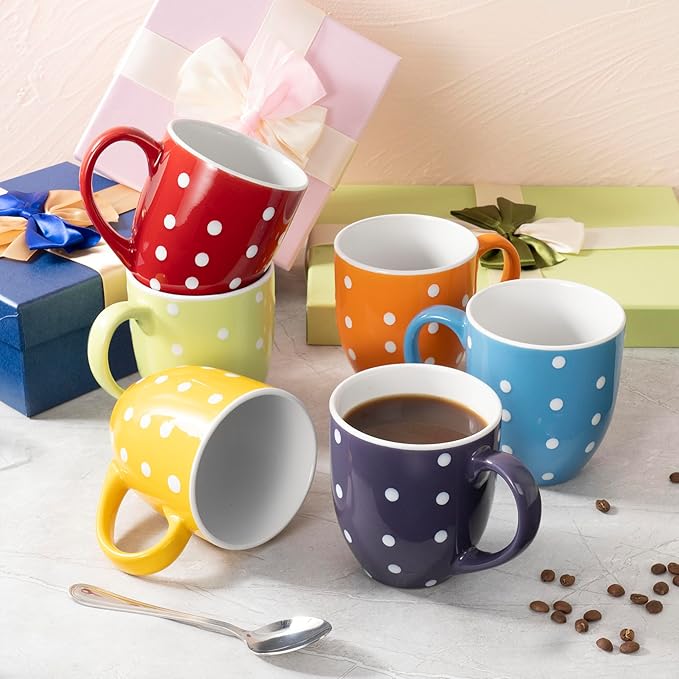 bestone Coffee Mugs Set of 6，17 oz Large Coffee Mugs, Ceramic Mugs with Handles,etc Coffee Mugs, Cups for Coffee Cereal Latte ，Microwave & Dishwasher safe，Vibrant Colors-Ruum Studio Home