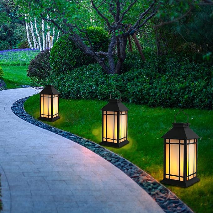 11" Solar Lantern Outdoor Garden Hanging Lanterns Waterproof LED Vintage Flickering Flame Lanterns for Patio, Table, Party.-Ruum Studio Home
