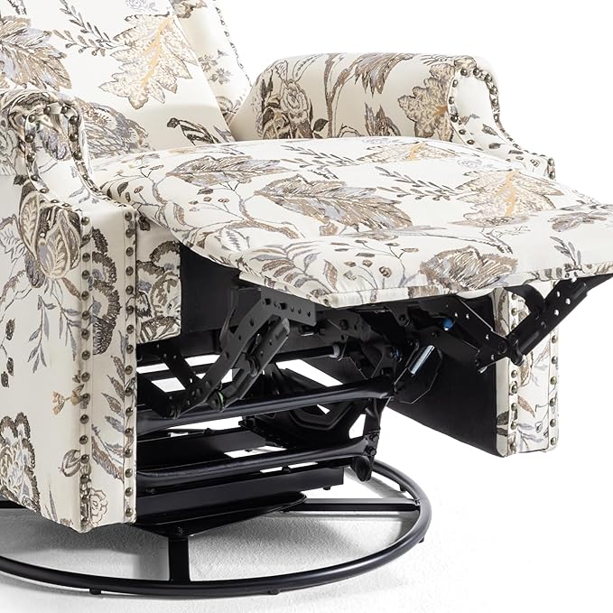 UIXE Swivel Rocker Manual Recliner Chair, Wingback Swivel Glider Fabric Nursery Reclining Sofa Chair, High Back Upholstered Arm Chair for Living Room Bedroom - Beige Plants-Ruum Studio Home