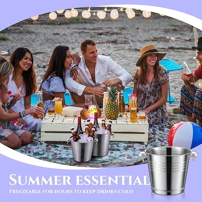 Amyhill 8 Pack Stainless Steel Ice Bucket 5.3 Quart/ 5 Liter with Handle Large Insulated Champagne Buckets Beer Bucket for Cocktail Bar Wine Parties Chilling Wine Champagne Home(Silver)-Ruum Studio Home