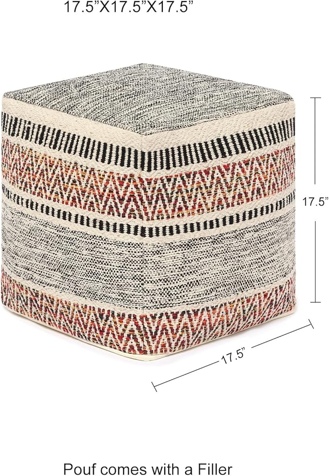 REDEARTH · Tufted Pouf Ottoman with Filler Textured Storage Cube Bean Bag Pouffe Footrest for Living Room, Bedroom, Nursery, Home Decor - 100% Cotton (17.5"X17.5"X17.5", Motley Bohemia Multi)-Ruum Studio Home