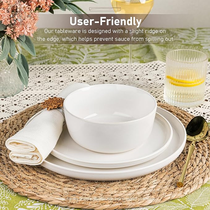 GBHOME Ceramic Dinnerware Sets for 4, 12 Pieces Stoneware Plates and Bowls Sets, Reactive Glaze Dishes -Scratch Resistant, Dishwasher&Microwave Safe-Star White-Ruum Studio Home