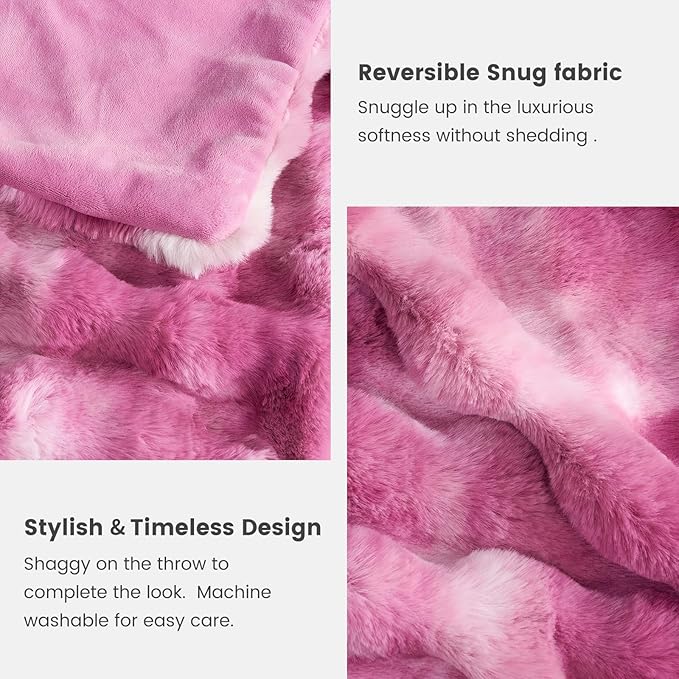 Cozy Bliss Faux Fur Throw Blanket for Couch, Fuzzy Soft Plush Thick Bubble Blanket for Sofa Bedroom Living Room, 50 * 60 Inches Tie Dye Pink-Ruum Studio Home