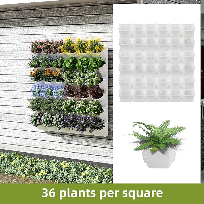 Self-Watering Vertical Wall Planter, 36 Pots Wall Mounted Garden for Indoor/Outdoor, Stackable Planter, Includes Panels, for Herbs, Flowers & Vegetables (White)-Ruum Studio Home