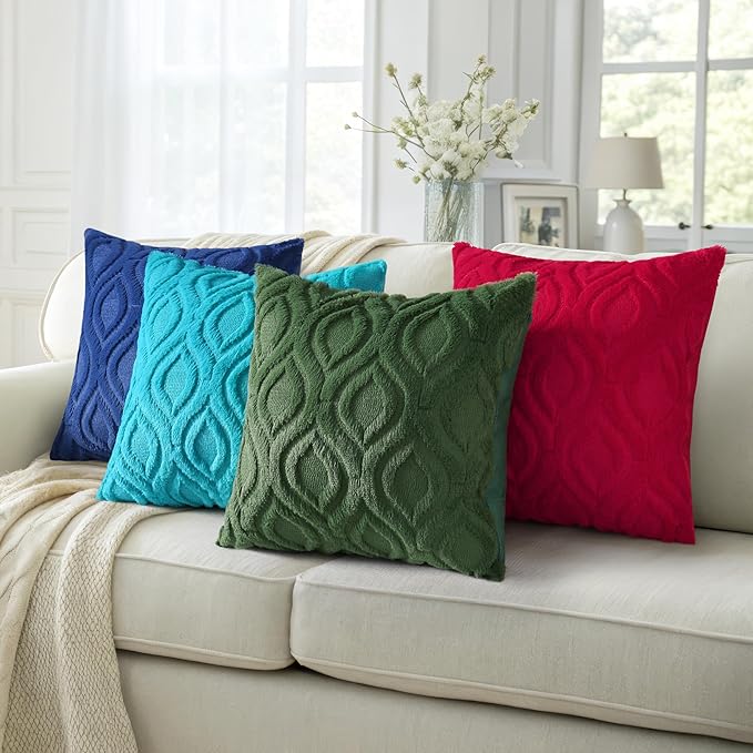 decorUhome Fall Throw Pillow Covers 20x20 Inch Set of 2, Soft Plush Decorative Faux Fur Teal Solid Couch Pillow Covers, Accent Farmhouse Neutral Square Euro Pillow Cases for Sofa Bed Living Room-Ruum Studio Home