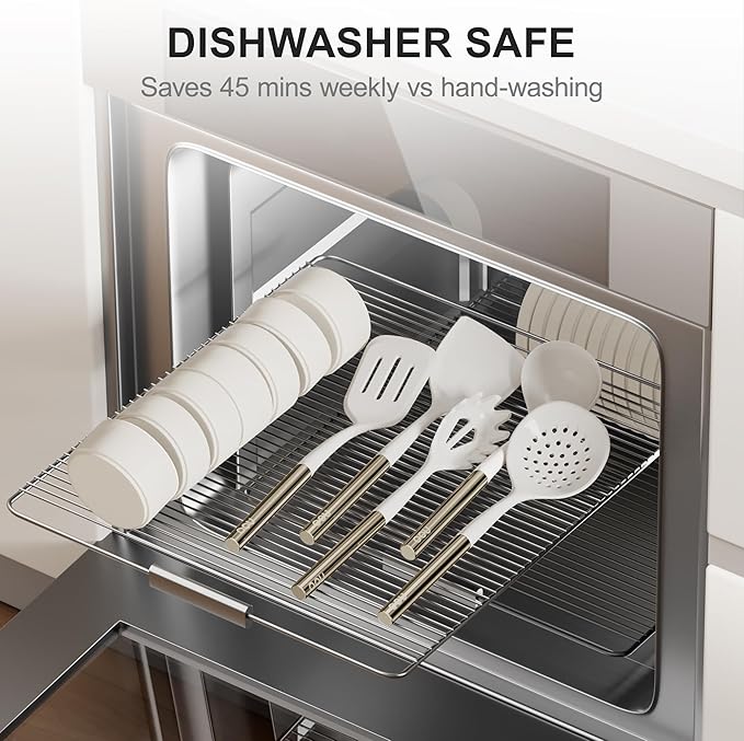 OOU Silicone Kitchen Cooking Utensils Set, 446°F Heat Resistant Kitchen Tool Set with Magnetic Wall Mounted Holder, 6 pcs Spatula Set with Stainless Steel Handle, Dishwasher Safe-Ruum Studio Home