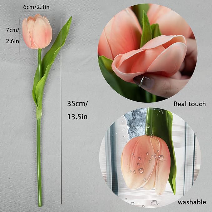 Buart Coral Pink Flowers Artificial Luxury Big Tulip Valentine's Day Mother's Day Easter Home Kitchen Wedding Decorations(11pcs)-Ruum Studio Home