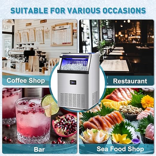 Commercial Ice Maker Machine, 175Lbs/24H with 45Lbs Storage, 55Pcs Clear Ice Cubes in 8-15Mins, Freestanding Stainless Steel Ice Machine for Home, Bar, Party, Office - Fast Ice Making & Easy to Clean-Ruum Studio Home