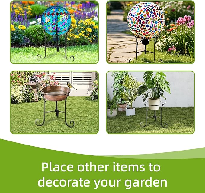 VOREEN 10" Gazing Ball Stand, Metal Gazing Globe Stand for 8-12 Inch Garden Gazing Globe, Outdoor Décor Garden Yard Accessories, Black-Ruum Studio Home