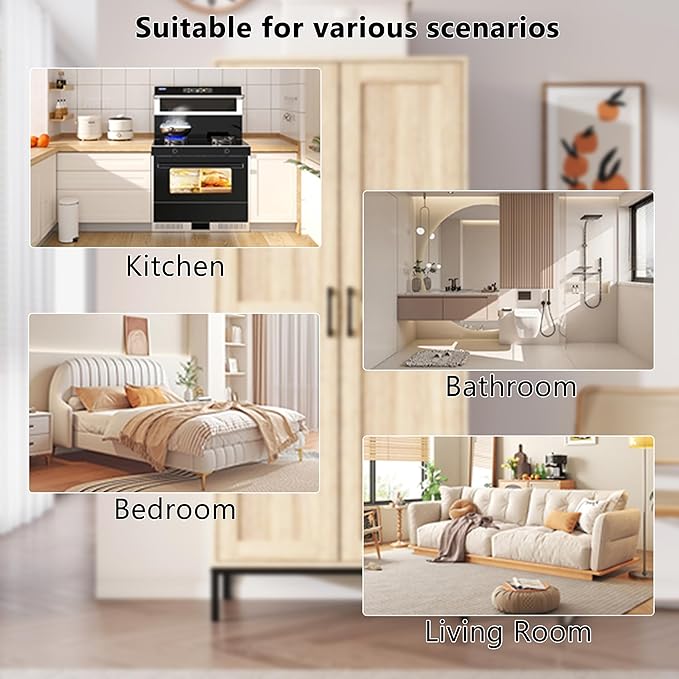 Tall Storage Cabinet, Kitchen Pantry Cabinet with 2 Doors & Adjustable Shelves for Laundry Room, Living Room, Entryway,Bathroom,Natural-Ruum Studio Home