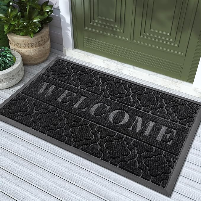 Yimobra Welcome Mat Outdoor Indoor, All-Season Waterproof Front Door Mat Outside Entrance, All-Weather Heavy Duty Non-Slip Doormat, Low Profile Porch Patio Entrance Mats, 36x24, Black-Ruum Studio Home