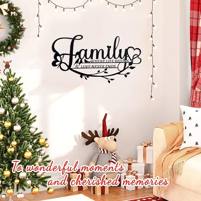 Family Sign Black Metal Wall Art Decor, Oppro Family Where Life Begins Love Never Ends Wrought Iron Wall Decorations, Hanging Plaque Letters Signs Home Decor for Living Room Bedroom Dining Room Kitchen Mother's Day Father's Day-Ruum Studio Home