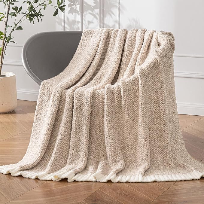 MIULEE Beige Super Soft Throw Blanket for Couch, Cozy Fluffy Warm Throws Knit Blankets for Sofa, Bed, Chair, Living Room, Camping, Picnic, 50 x 60 inch-Ruum Studio Home