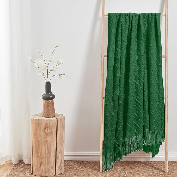 inhand Knitted Throw Blanket for Couch and Bed, Soft Living Room Home Decor Knitted Blanket with Tassel, Outdoor Lightweight Breathable Summer Blanket, Farmhouse Warm Woven Decorative, 50"x60"-Ruum Studio Home