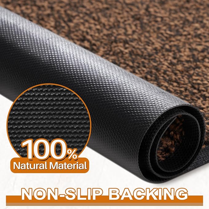 Mibao Front Door Mat, Dirt Trapper Welcome Mat for Outdoor Indoor, Non-Slip Waterproof Doormat, Durable Machine Washable Low Profile Entry Rug for Back Door Outside Patio Porch, 48" x 24", Brown-Ruum Studio Home
