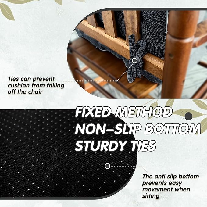 YZ HOME Rocking Chair Cushion, Set of Thicken Seat & Back Chair Cushions with Memory Foam, Non-Slip Chair Pad with Ties for for Indoor&Outdoor Rocker, Dark Grey, 22x17x5/17x17x5-Ruum Studio Home