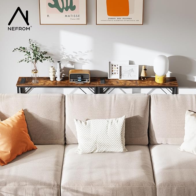 31.5‘’ Console Table, Skinny Entryway Table with Fast-Charging Station, Narrow Long Sofa Table, Behind Slim Couch Table for Entrance, Hallway, Living Room Decor ST-BR80-1-Ruum Studio Home