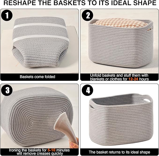 Storage Baskets for Organizing Shelves, Woven Cotton Rope Bins for Baby Nursery Organization, Book Toy Towel Organizer, 15"x11"x9.5", 3 Packs, Grey-Ruum Studio Home