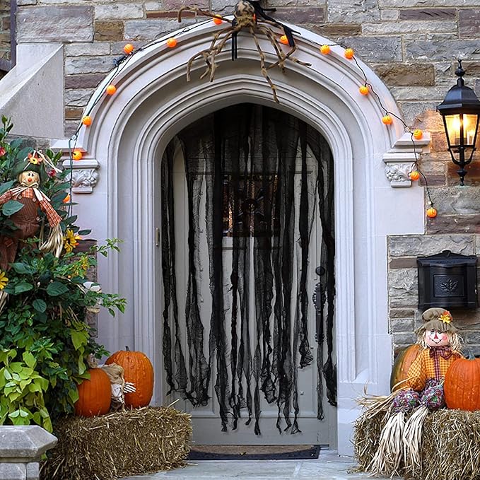 Sfcddtlg 4 Pcs Halloween Black Doorway Curtain- 65 x 39 Inch Creepy Door Curtain Decorations- Scary Spooky Cloth for Halloween Party Haunted House Decoration-Ruum Studio Home