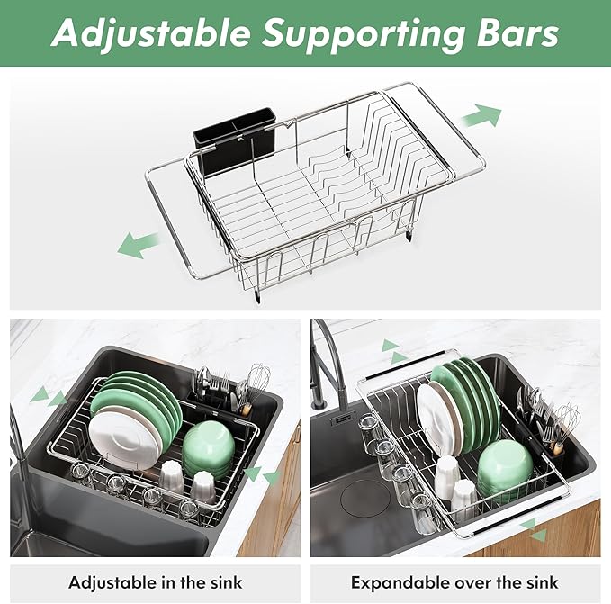 MAJALiS Dish Drying Rack in Sink - Small Dish Drainers for Kitchen Sink, Over The Sink Dish Racks with Utensil Holder, Stainless Steel Dish Rack in Sink, Silver-Ruum Studio Home