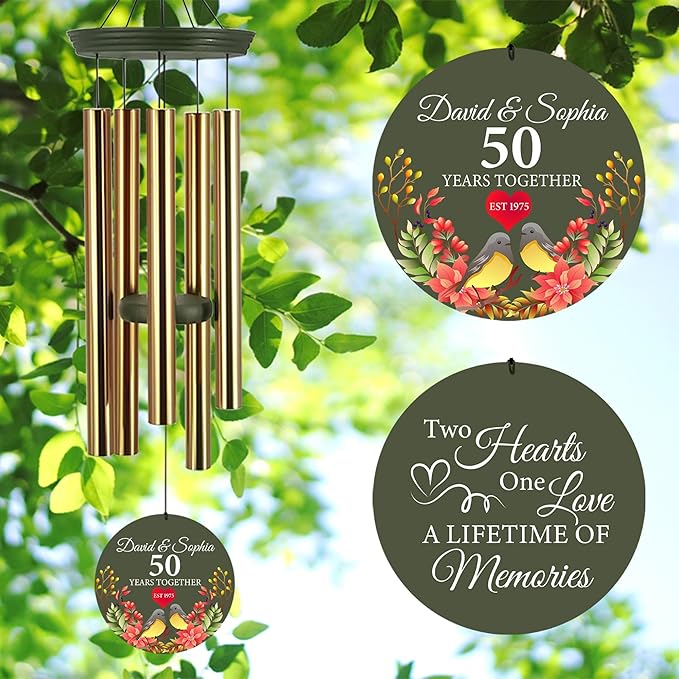ASTARIN 50th Anniversary Wind Chimes Personalized, 30"/36" Deep Tone Wind Chimes for Wife Husband Parents, Romantic Souvenirs for Men Women Couple-Ruum Studio Home