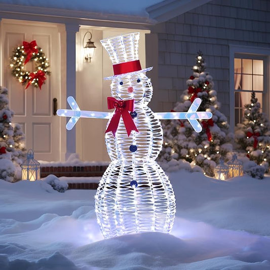 4.5FT Lighted Snowman for Christmas Decoration, 3D Pre-Lit Iridescent Snowman Xmas Decor with 100 LED Lights, Glittered Standing Holiday Display for Outdoor, Indoor-Ruum Studio Home