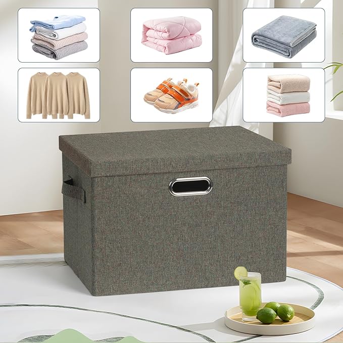 Large 17" 36 Quart Collapsible Stackable Storage Bins with Lids, 3 Packs Dark green Foldable Fabric Closet Storage Boxes with Lids, Heavy-duty Linen Cube Baskets(17x12x11)-Ruum Studio Home