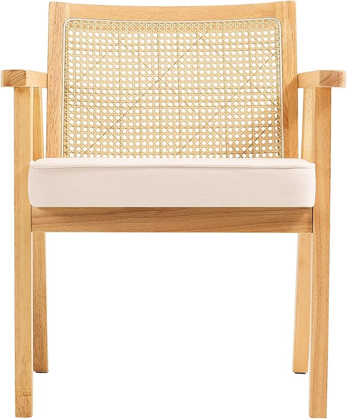 VEVOR Mid Century Modern Rattan Chair, Upholstered Velvet Accent Chair with Rattan Back, Retro Living Room Chair for Living Room, Bedroom, Reading Room, and Office, Beige-Ruum Studio Home