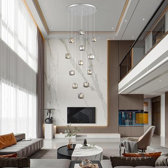 Flush Mount Chandelier,Crystal Pendant Light with 12 G9 LED Bulbs,Chandelier Hanging Flush Mount Lighting Fixtures for Spiral Staircase,Foyer,Entryway,Living Room(12 Lights,3000K)-Ruum Studio Home