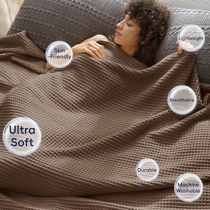PHF Ultra Soft Waffle Weave Blanket Twin Size 66"x 90"- Washed Lightweight Breathable Cozy Woven Blanket for Bed - Aesthetic Decor for Couch Bedding Sofa Home Car - Cocoa Brown-Ruum Studio Home