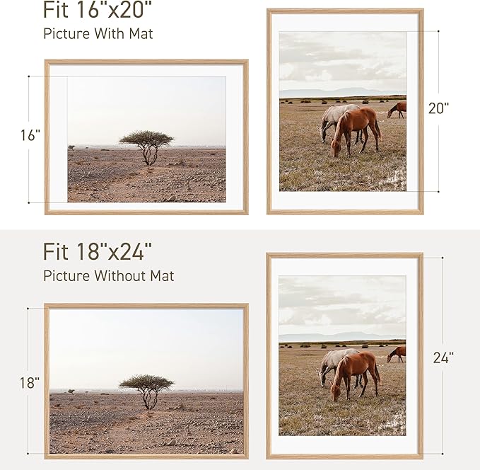 18x24 Poster Frame Set of 4 Natural Solid Oak Photo Frames with 16x20 Removable Mat Wall Hanging Large Handcrafted Frame with HD Plexiglass Wall and Tabletop Display Large Picture Frame-Ruum Studio Home