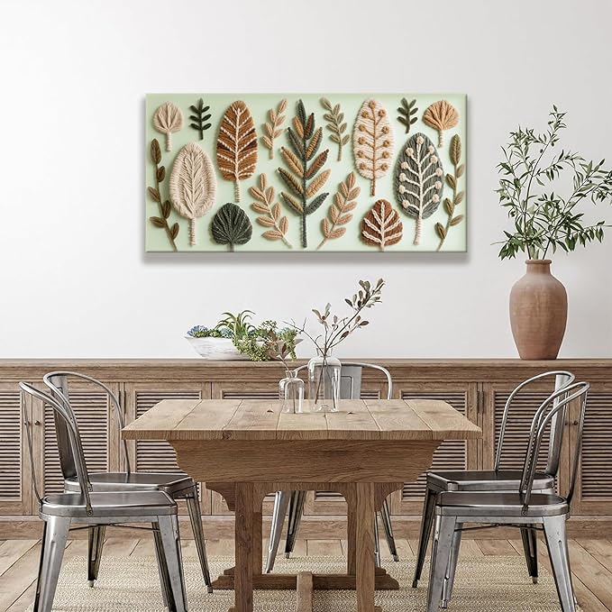 Boho Wall Art Chic Home Wall Art Modern Bohemian Feather Green Canvas Wall Art Decor For Apartment Dorm Living Room Bedroom Nursery Backdrop 20"W X 40"L Ready To Hanging-Ruum Studio Home