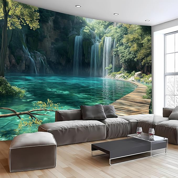 BSFHH Nature Tapestry Forest Tree Sea Cave Wall Hanging, Stream Through Rainforest Landscape Wall Art Tapestry for Bedroom Living room (Waterfall, 79"×59", Unframed)-Ruum Studio Home