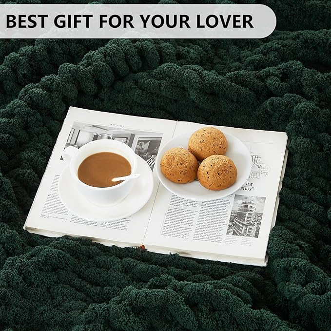 L'AGRATY Chunky Knit Blanket Throw: 72''x84'' Chenille Chunky Knitted Throw Blanket for Bed Couch - Handmade Thick Big Cable Knit Blanket - Large Chunky Crochet Rope Blanket for Home Decor(Green)-Ruum Studio Home