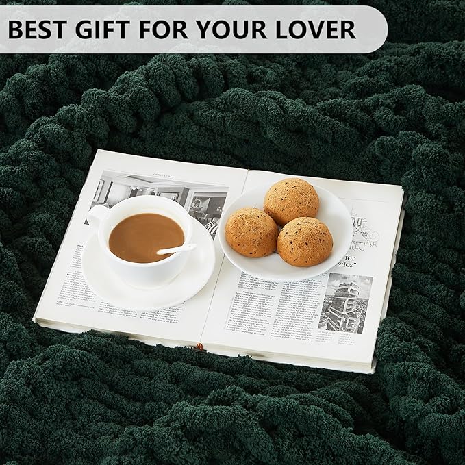 L'AGRATY Chunky Knit Blanket Throw - Soft Chunky Throw Blanket 30x40: 100% Hand Kintted Chenile Crochet Throw Blanket for Couch - Large Cable Knit Chunky Blanket for Home Decor(Olive Green)-Ruum Studio Home