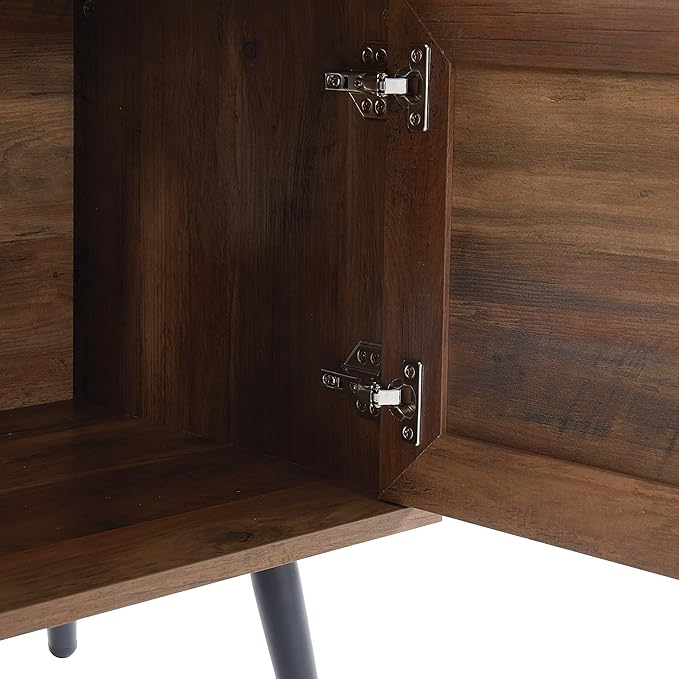 Mid Century Wooden TV Stand Entertainment Console with Open Shelving and 2 Cabinets for Televisions up to 65 Inches(Rustic Oak)-Ruum Studio Home