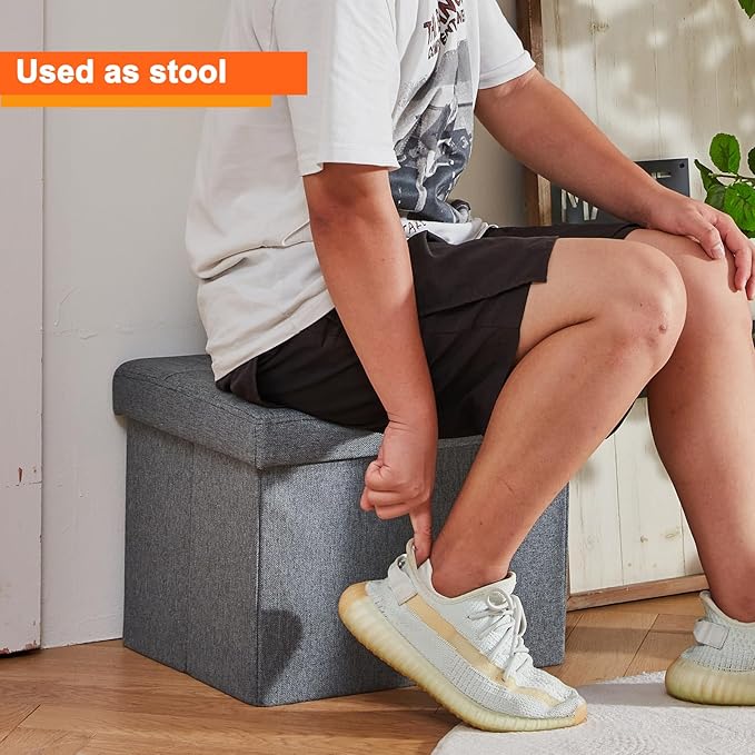 ALASDO Storage Ottoman Footrest Stool Small Ottoman with Storage Foldable Ottomans Foot Rest Footstool Bench for Living Room 17x13x13inches Grey-Ruum Studio Home