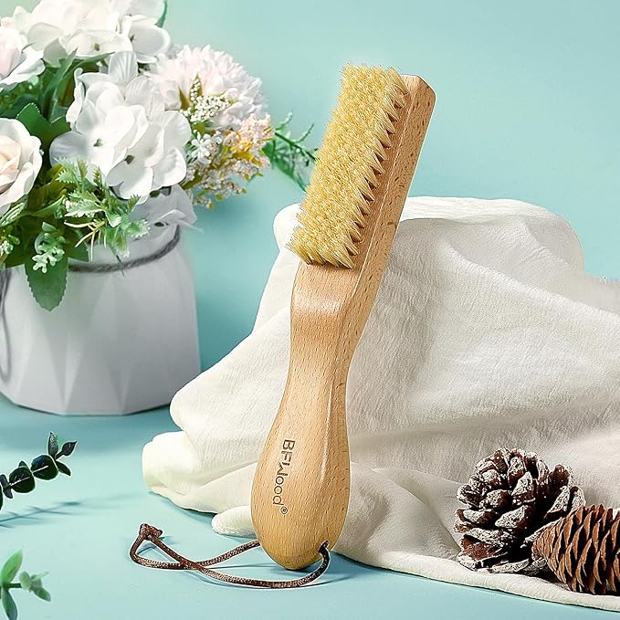 BFWood Laundry Stain Brush, Large Natural Soft Boar Bristles, Removes Tough Stains from Delicate Fabrics Like Knits, Cotton, and Linens, Gentle on Fabrics, No Damage-Ruum Studio Home